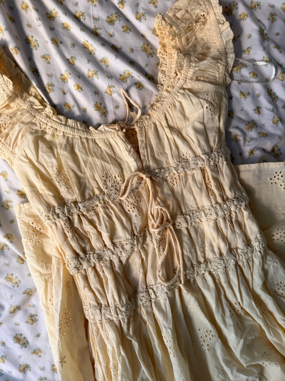 Sim & Sam Boho Cream Eyelet Peasant Dress